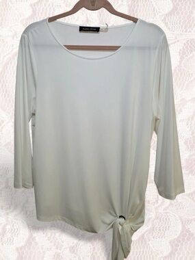 Ivanka Trump Cream Long Sleeve Knot-Hem Top Large